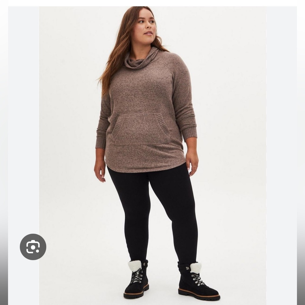 TORRID SIZE 2 2X 18-20 SUPER SOFT PLUSH WALNUT COWL NECK RAGLAN TUNIC SWEATSHIRT